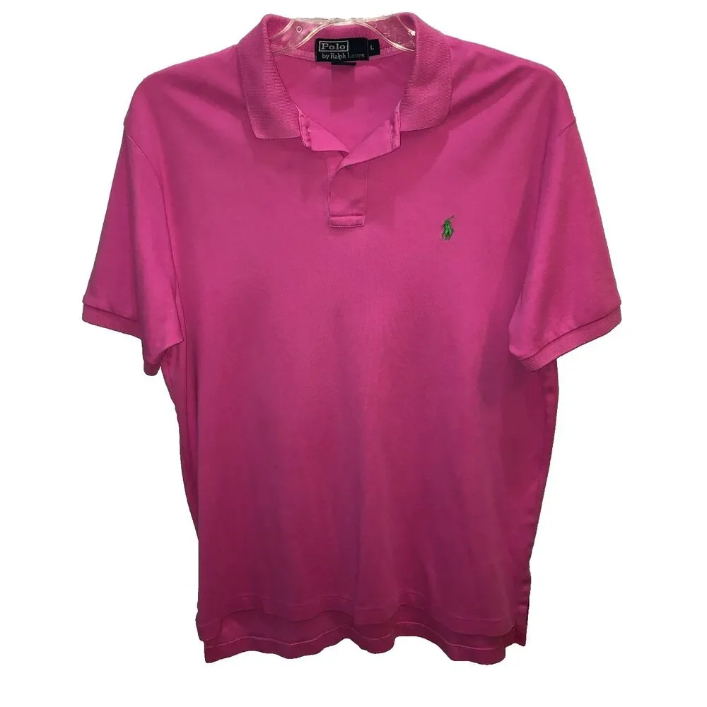 Polo Ralph Lauren Mens Size Large Pink Cotton Short Sleeve Polo Shirt L